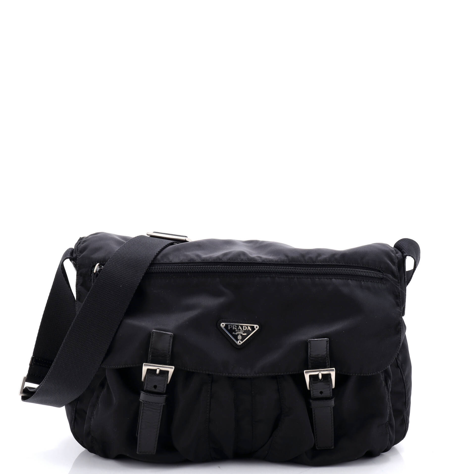 Prada Vintage Double Buckle Flap Messenger Bag Tessuto